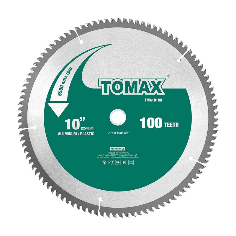TOMAX منشار دائري بقطر 10 بوصات و100 سن لقطع الألمنيوم الرقيق والمعادن غير الحديدية مع محور 5/8 بوصة - Image 1
